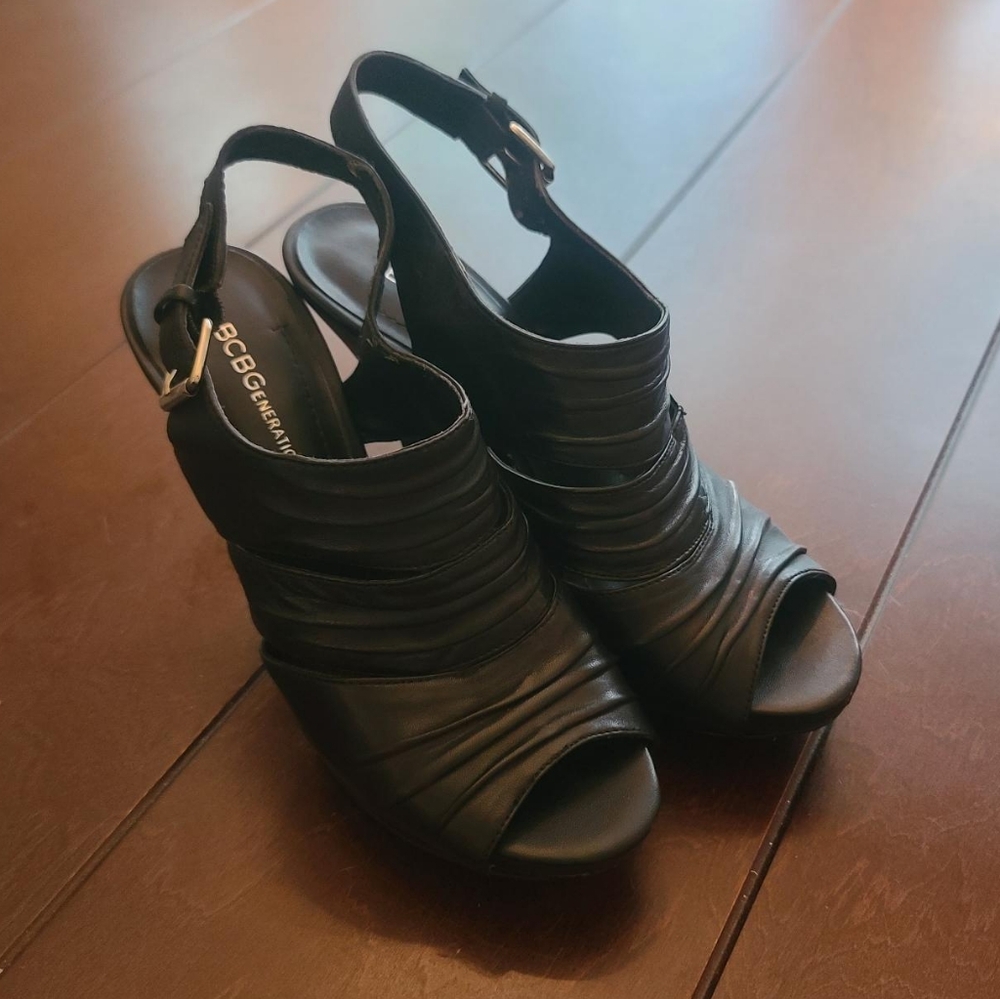 BCBGeneration Black Peep-Toe Heels